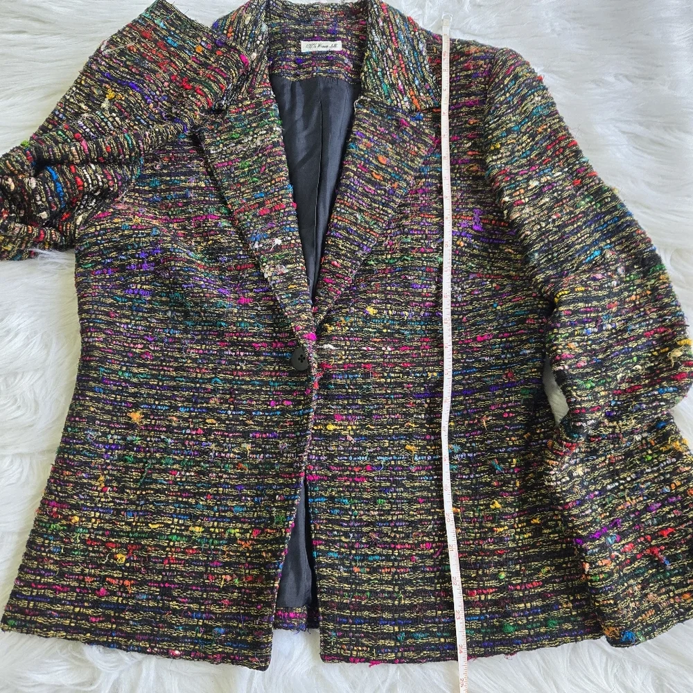 ANN MAY Size 6 Silk‎ Woven Dark Colorful Career Blazer Jacket Academia Old Money - Picture 8 of 12